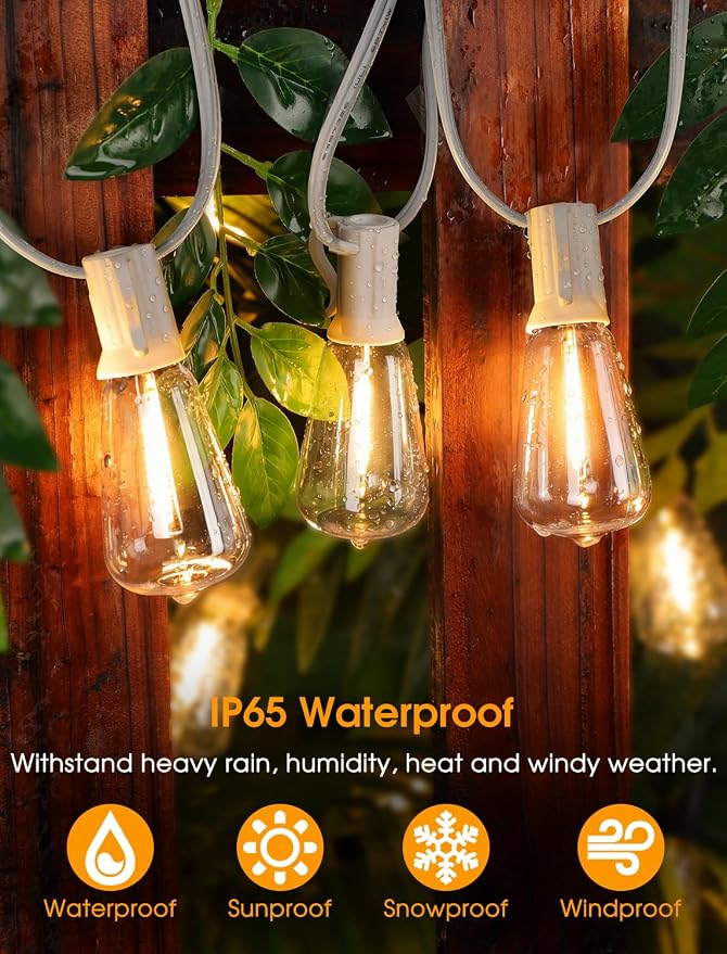 75FT(3x25FT) Outdoor String Lights, Patio Lights with 30+3 LED Dimmable Waterproof Connectable ST38 Bulbs for Gazebo Backyard Christmas, White