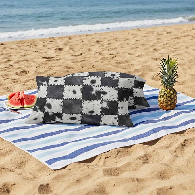 Black White Animal Printed Outdoor Pillow Covers 20x12 Inch Lumbar Pillow Covers Set of 2 Waterproof Decorative Throw Pillow Cases Farmhouse Fur Texture Plaid Cushion Covers for Patio Furniture Garden