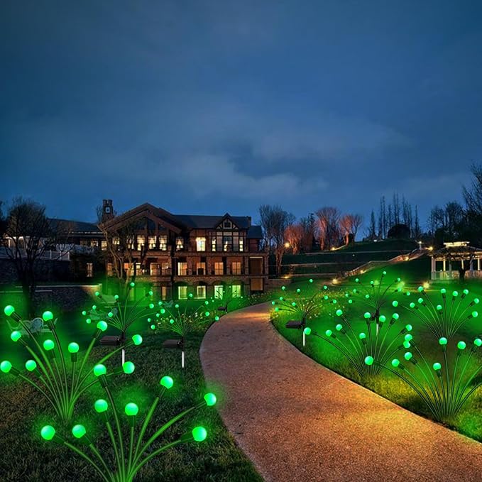Kohlrabi Solar St Patricks Day Lights Outdoor, 2 Pack 16 LED Solar Green Firefly Lights, Waterproof Wind Swaying Light for St. Patrick's Day Irish Day Outside Yard Patio Decoration