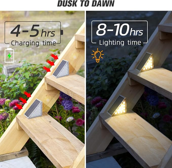 Solar Step Lights,16 Pack Warm White Solar Stair Lights Outdoor Waterproof IP67 Auto On Off,Solar Lights for Steps,Stair,Patio,Yard,Porch,Front Door,Sidewalk,Deck Decor