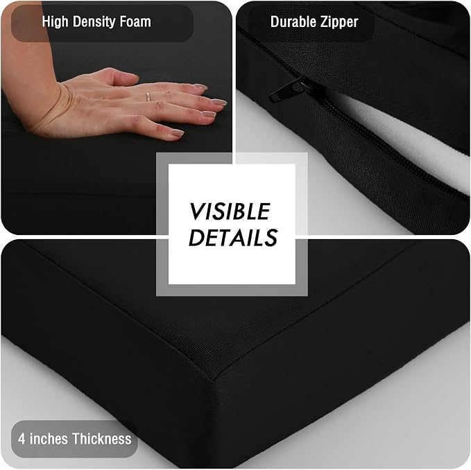 Outdoor Loveseat Cushions for Patio Furniture, Waterproof Cushion | Couch Hampton Bay Deep Seat Cushion Replacement Set 46" x 26", Patio Love Seat Sofa Cushions for Porch Garden Chair, Black