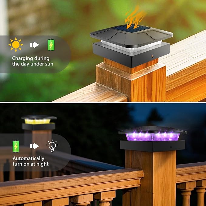 4x4 Post Solar Lights RGB Color Changing, 6 Packs Waterproof LED Solar Cap Lights for 4×4/3.5×3.5 Wood/Vinyl Posts, Post Top Lighting Outdoor for Fence Deck Mailbox Porch Railing