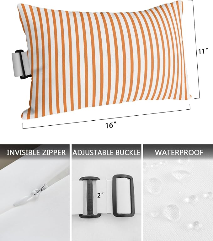 Pack of 4 Outdoor Lumbar Pillow Covers 11x16 Inch, Thin Orange Striped Waterproof Throw Pillow Covers Set, Farmhouse Modern Stripes Indoor&Outdoor Decorative Cushion Cases for Patio Porch Car