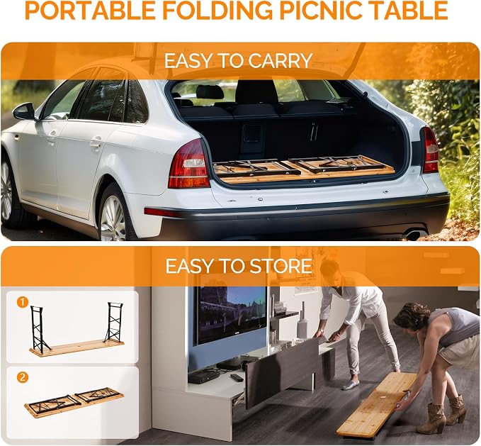 VINGLI 67 Inch Wooden Folding Picnic Table, Picnic Beer Table with Umbrella Hole, Adjustable Heights (29.5" Sitting & 41.5" Standing) – Perfect for Picnics, BBQs, Parties, Bars, and Camping