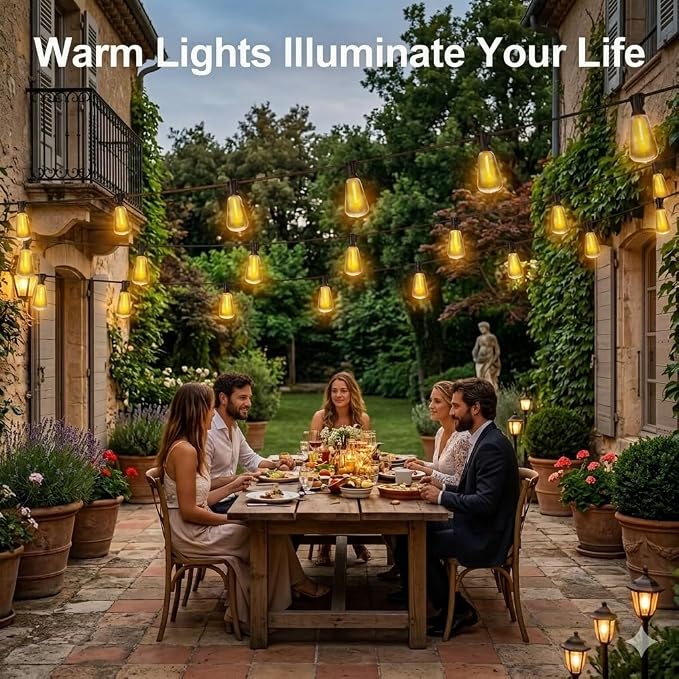 VOLIVO 200FT Outdoor String Lights for Patio, Waterproof Hanging Lights | 65+2 Shatterproof ST38 Edison Bulbs, Dimmable & Connectable Outside String Light for Backyard, Deck, Porch, Balcony