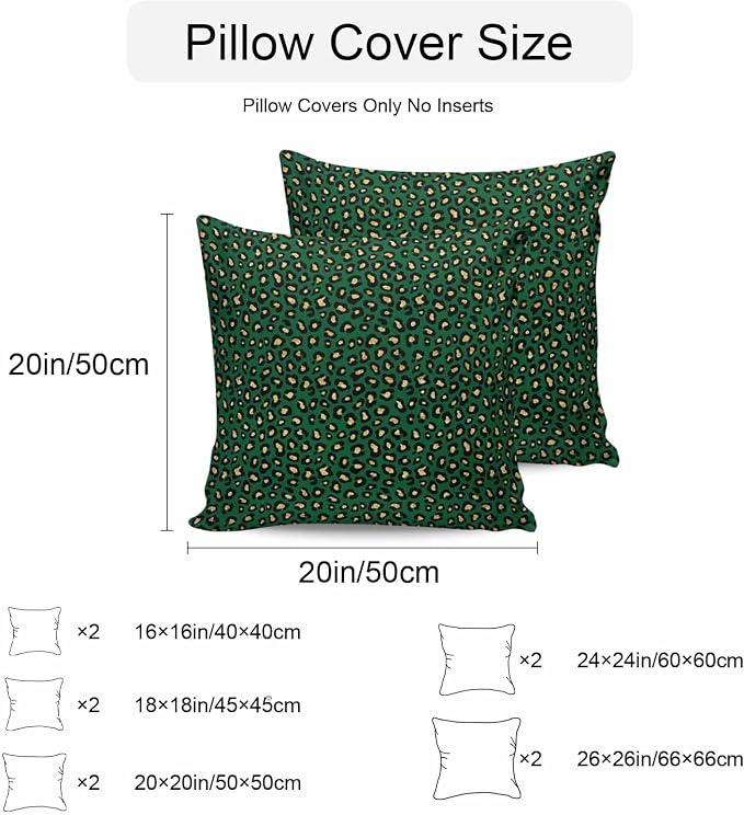 Vandarllin Outdoor Throw Pillows Covers 18x18 inch Set of 2 Waterproof Green Leopard Print Decorative Zippered Cushion Covers for Patio Furniture, Luxury Animal Fur Pattern Lumbar Pillowcases
