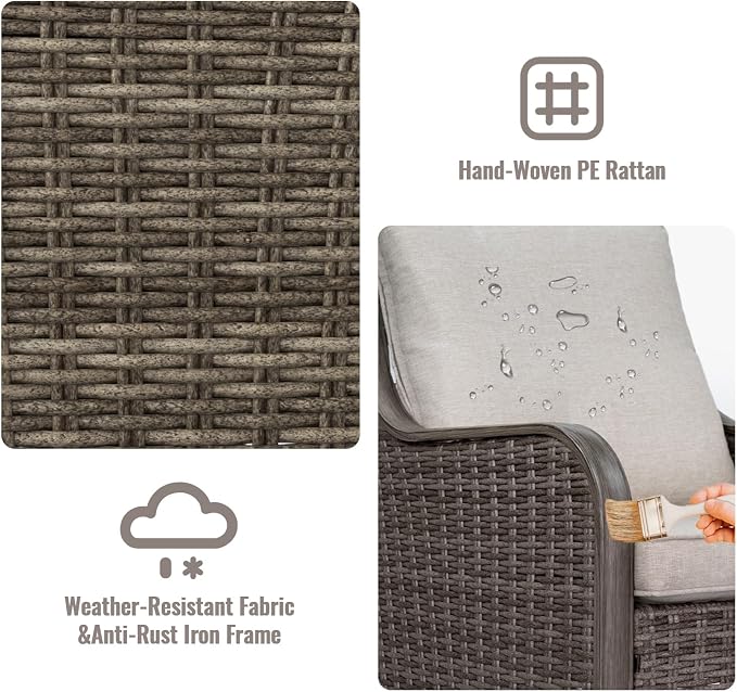 3 Pieces Patio Furniture Sets-Swivel Patio Chairs with High Back Cushions and Wicker Outdoor Side Table,All Weather Patio Conversation Set for Garden Backyard Porch Deck