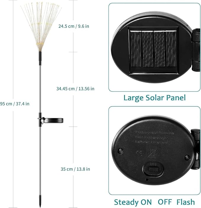 Solar Firework Lights, 4 Pack 120 LEDs 2 Lighting Modes Solar Garden Lights Outdoor Waterproof for Yard Patio Walkway Pathway Party Wedding Christmas Decorative - Warm White