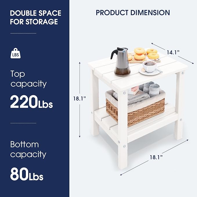 KINGYES Double Side Table, Adirondack End Table- White