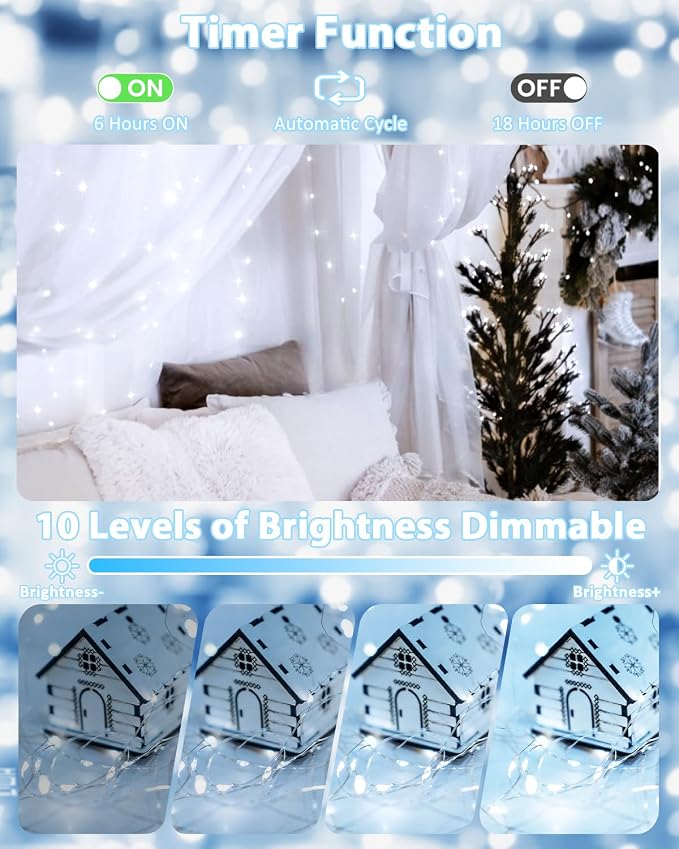 2 Pack 200 LED Fairy Lights Battery Operated with Remote, 66 FT Cool White | Cuttable, 8 Modes, Memory, Dimmable, Waterproof Battery String Lights with Timer for Indoor Outdoor, Christmas Decorations
