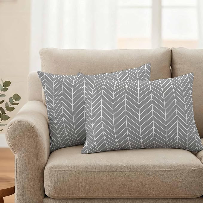 Outdoor Waterproof Throw Pillow Covers Set of 2 Grey Chevron Stripes Lumbar Pillowcases 20x12 Inches Modern Geometric Texture Decorative Pillows Cushion Case Patio Pillows for Couch Bed Chair Garden