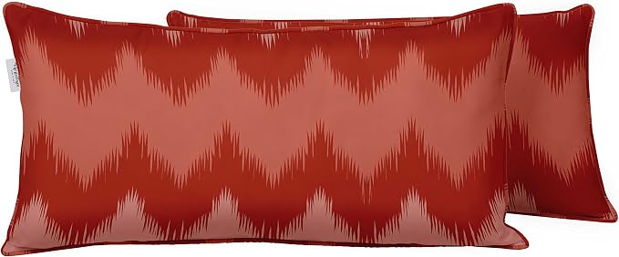 Indoor/Outdoor Polyester Fabric Lumbar Pillow Cover, All-Weather Waterproof Rectangular Cushion Case for Patio Furniture, 12 x 18 Set of 2 - Ikat-73