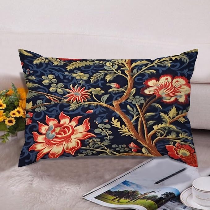 Zipped Pillow Cases for Home Decor Burgundy Gold Navy Blue Floral Botanical Throw Pillow Cover Set of 2 Farmhouse Cushion Cover Cases for Living Room Club Home Decor 12x18in