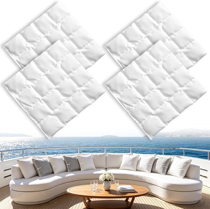 Hidden Weighted Outdoor Pillow Insert, Glass Beads, 9.8" x 9.8" (4, White) | Weighted Pillow Inserts for Outdoor Cushions, 1lb Glass Beads, Soft & Noiseless. Keeps Patio Pillows in Place. Weatherproof.
