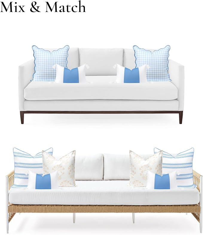 Hofdeco Premium Coastal Hampton Patio Indoor Outdoor Lumbar Pillow Cover Only, 12"x20" Water Repellent for Backyard, Couch, Poolside, Azure Blue Print Color Block