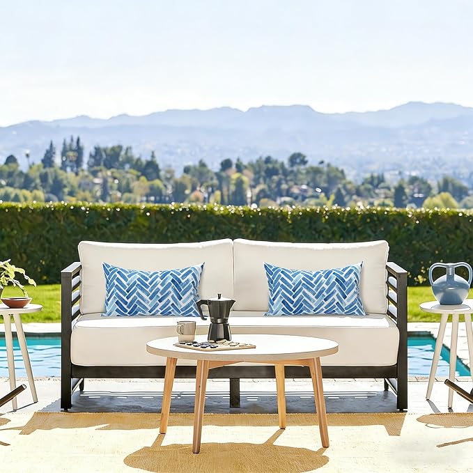 LVTXIII Outdoor/Indoor Lumbar Pillow Covers ONLY, 12” x 20” Fade-Resistant Patio Lumbar Cushion Cases Decorative Throw Pillowcase Shell for Couch Patio Garden Furniture Use - Blue Bricks