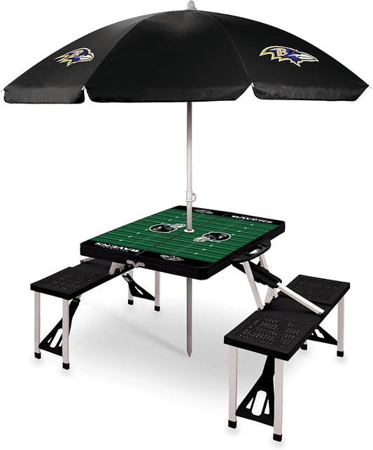 PICNIC TIME NFL Picnic Table Portable Folding Table with Seats and Umbrella