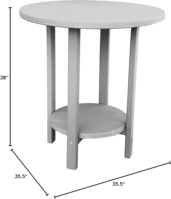 Phat Tommy Round Bar Height Patio Table - Outdoor Bar Table - Balcony Height Patio Furniture for Your Deck - Poly Outdoor Furniture, Grey