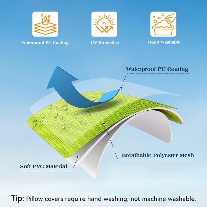 Lewondr 2 Pack Waterproof Outdoor Pillow Covers, 18"x18", Fluorescent Green | Waterproof, Solid PU Coating Throw Pillow Case, UV Protection Garden Cushion Cover, for Patio Decorative Sofa Couch Balcony
