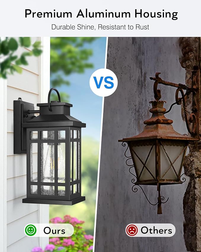 Outdoor Wall Lights Wall Mount, Dusk to Dawn Outdoor Lighting with Tempered Sleed Glass, Anti-Rust Black Outdoor Light Fixture, Modern Outside Porch Lights for House, Patio Exterior Wall Sconce
