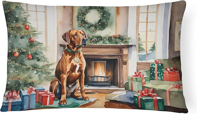 Caroline's Treasures DAC2735PW1216 Rhodesian Ridgeback Cozy Christmas Throw Pillow Machine Washable, Indoor Outdoor Decorative Pillow for Couch, Bed or Patio, 12HX16W