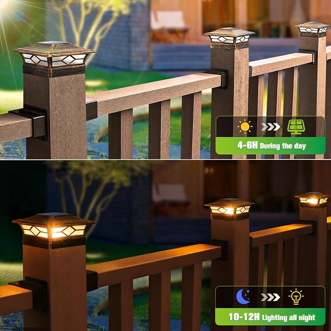 Solar Post Cap Lights Outdoor 12pack, Waterproof Solar Powered Deck Fence Post Lights for 4x4 Wood/Vinyl Posts, Solar Outdoor LED Light with Cool/Warm Lighting Decorate Garden Patio Porch…