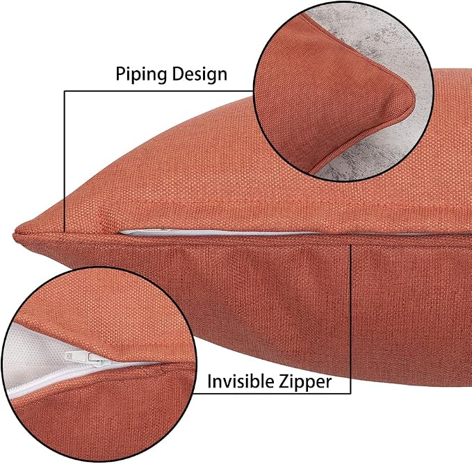 Magpie Fabrics Pack of 2 Outdoor Waterproof Lumbar Rectangular Throw Pillow with Insert 12x20 Inch, Home Decorative Toss Cushion for Patio Garden Car Office (Coral Orange Red)
