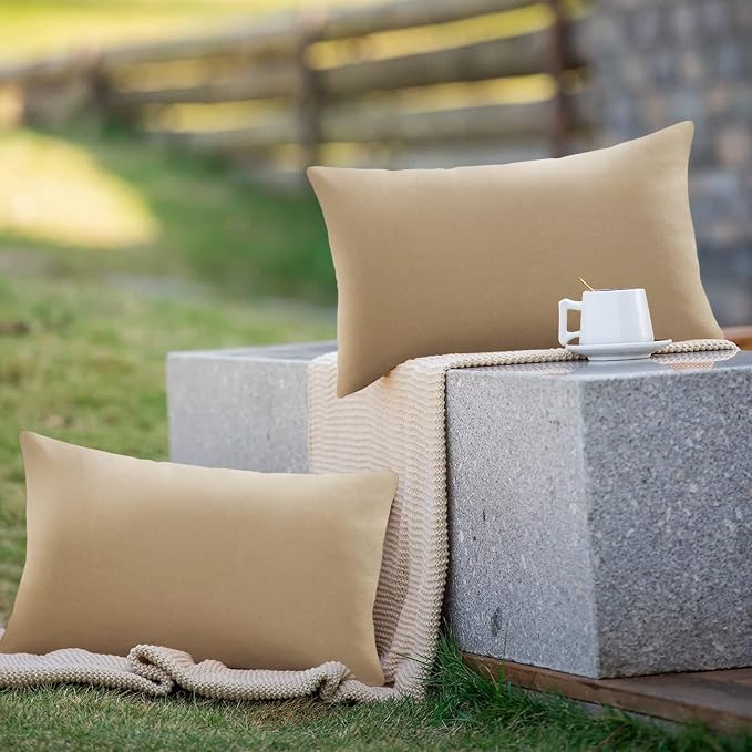 VAKADO 12x20 Outdoor Waterproof Throw Pillow Covers Set of 2 Decorative Outside Patio Furniture Cushion Cases Decor for Garden Bench Porch Couch Tent,Taupe