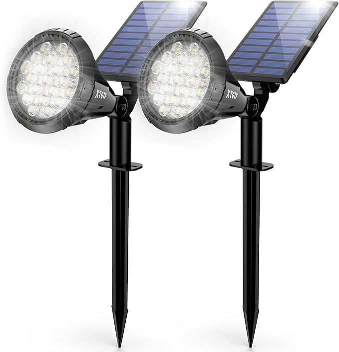 Solar Spot Lights Outdoor, 21 LEDs Solar Outdoor Lights Auto On/Off with 3 Modes, IP67 Waterproof Yard Spotlight Landscape Lighting Garden Wall Lights, 2-in-1 Solar Powered Lights, 2Pack