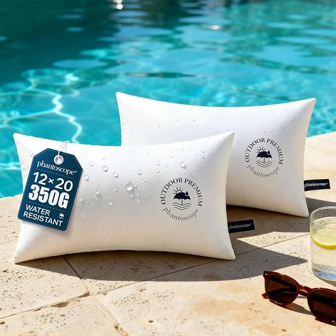 Phantoscope 12x20 Outdoor Lumbar Pillows 2 Pack Outdoor Pillows Waterproof | Water Resistant Outdoor Pillows for Patio Porch Furniture Indoor Decorative Throw Pillows Fillers Couch Sham Cushion Stuffer