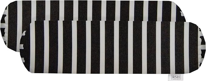 RSH Décor Sunbrella Jumbo Neck Roll Pillows – Set of 2 | 24” x 8” | Outdoor Bolster for Patio, Deck, Porch, or Poolside Chairs | Water & Fade-Resistant | Shore Classic | Black and White Stripe
