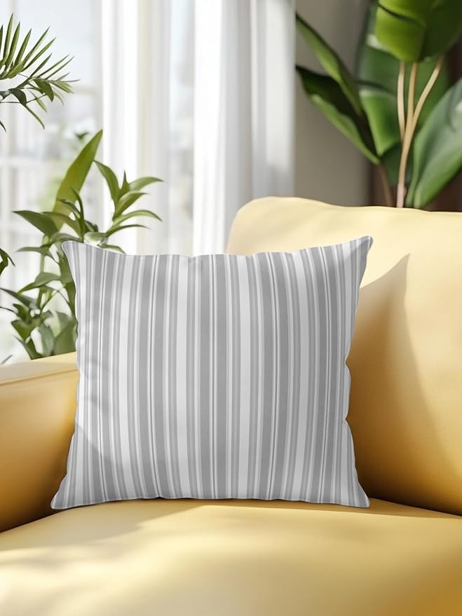 Waterproof Outdoor Pillow 1 Pack Grey Stripes Decorative Throw Pillows Cover & Insert 18x18 Inch Pillowcase White Lines Lines Square Pillows for Couch Sofa Bed Patio Furniture Indoor Outdoor