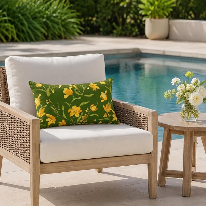 Pack of 2 Patio Lumbar Pillows 12"x20" | Fade Resistant Outdoor Waterproof Lumbar Pillow with Inners Decorative Garden Lumbar Cushions for Home Patio Terrace Sofa