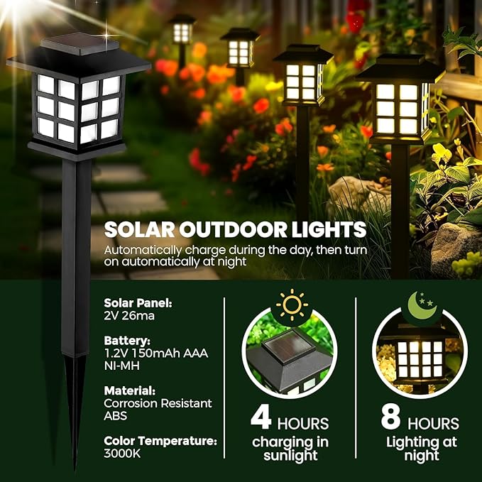 GIGALUMI Solar Lights Outdoor Waterproof 10 Pack, LED Garden Decor | Warm White LED Solar Garden Lights Outdoor Decor, 8 Hours of Landscape Lighting for Garden