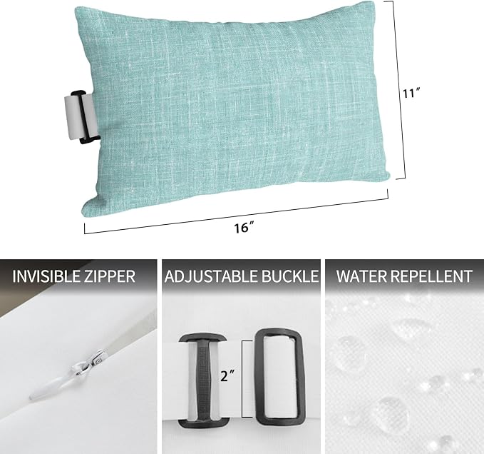 Outdoor Lumbar Pillow Set of 1, Mint Green Waterproof Beach Headrest Pillow with Inserts, Farmhouse Vintage Teal Solid Color Modern Recliner Throw Pillows for Patio Furniture, 11 x 16