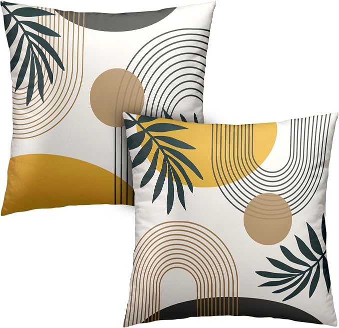 Boho Throw Pillows Covers 24x24 Mid Century Modern Decor Pillow Covers of 2 Pack Geometric Pattern Pillow Case Beige Brown Gold Home Art Decor for Living Room