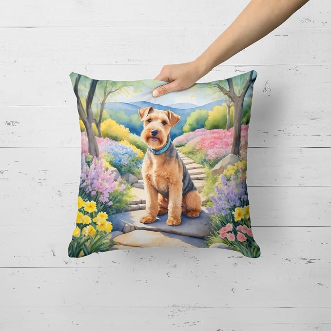 Caroline's Treasures Lakeland Terrier Spring Path Throw Pillow Machine Washable, Indoor Outdoor Decorative Pillow for Couch, Bed or Patio, 18Hx18W