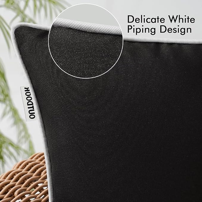 MIULEE Outdoor Waterproof Pillow Covers 20x20 Black Pack of 2 | Decorative Farmhouse Throw Pillow Covers with Piping,Square Solid Color,Patio Furniture,Summer Couch Tent Sofa Living Room