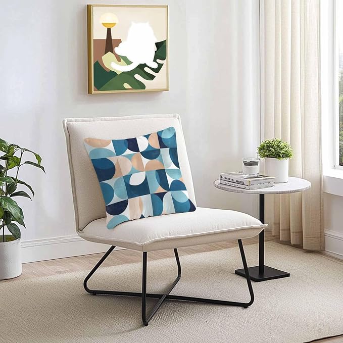 Vandarllin Outdoor Throw Pillows Covers 20x20 inch Set of 2 Waterproof Mid Century Geometric Decorative Zippered Cushion Covers for Patio Furniture, Abstract Modern Blue Lumbar Pillowcases