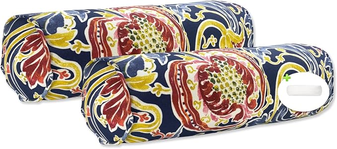 Pack of 2 Outdoor Waterproof Decorative Bolster Pillows with Inserts for Patio Furniture, 20x6 Inch Fade Resistant Patio Garden Bolster Cushions for Couch Bed Sofa, Jacobean Navy
