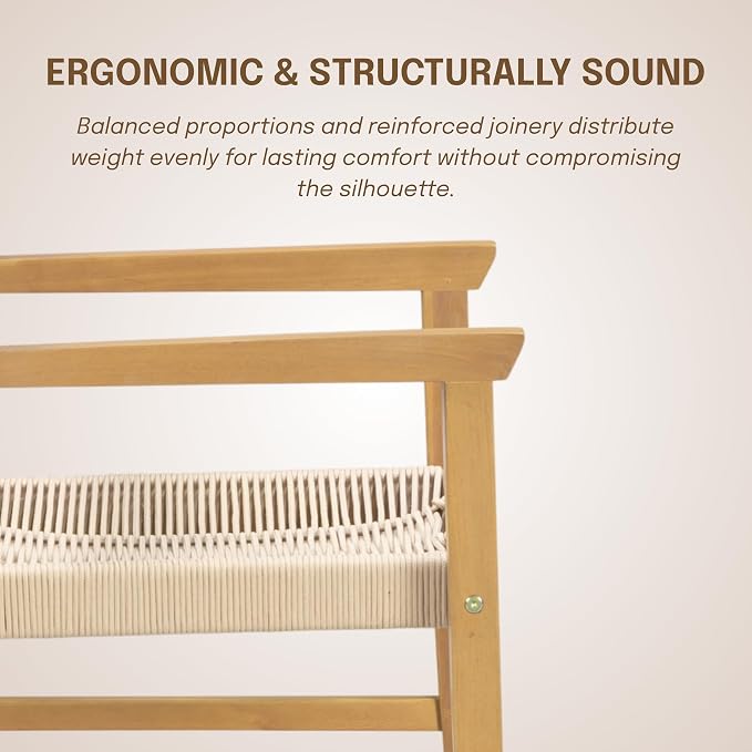 NTC Terra Set of 2 Solid Wood Armchairs with Handwoven Rope Seat & Back, Indoor & Outdoor Dining Chairs for Patio Dining Sets, Modern Patio Chairs with Arms, Easy Assembly, Natural