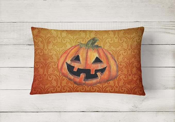 Caroline's Treasures SB3020PW1216 October Pumpkin Halloween Canvas Fabric Decorative Pillow 100% Machine Washable Pillow, Indoor or Outdoor Decorative Throw Pillow for Couch, Bed or Patio