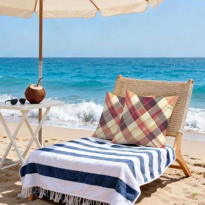 18x18 Inch Outdoor Pillow Covers Set of 2 Waterproof Throw Pillow Covers Decorative Couch Cushion Covers Buffalo Plaid Square Pillowcases Protectors for Patio Garden Sofa