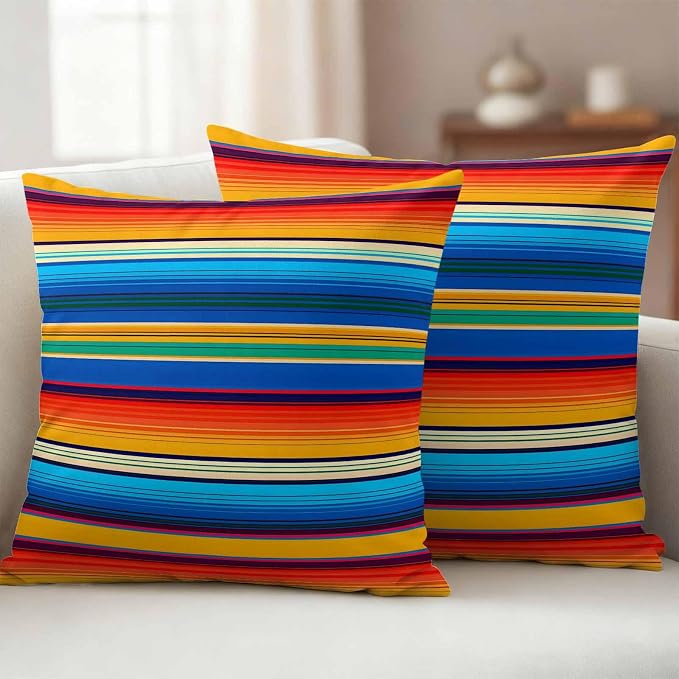 Colorful Striped Outdoor Pillow Covers 24x24 Inch Throw Pillow Covers Set of 2 Waterproof Decorative Pillow Cases Boho Rainbow Abstract Stripes Lines Cushion Covers for Patio Furniture Garden Couch