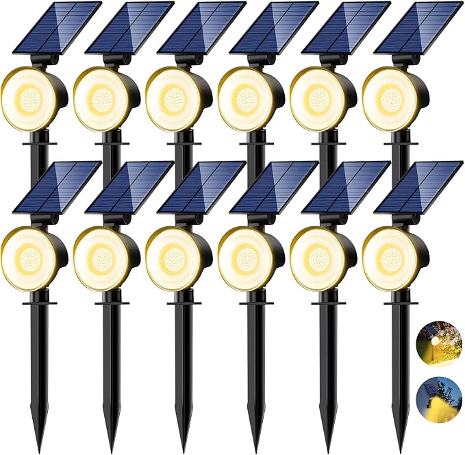 nipify Solar Spot Lights Outdoor Waterproof, Landscape Spotlights | Warm White, 12 Pack/53 LED/3 Modes, Adjustable Solar Panels, Auto On/Off, Uplights Lighting for Outside Tree Yard Flag Garden