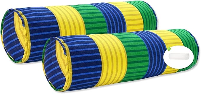Pack of 2 Outdoor Waterproof Decorative Bolster Pillows with Inserts for Patio Furniture, 20x6 Inch Fade Resistant Patio Garden Bolster Cushions for Couch Bed Sofa, Striped Multi