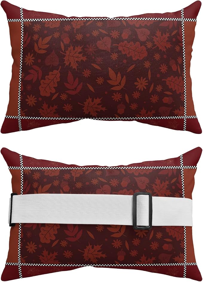Outdoor Pillows Covers with Inserts Thanksgiving Maple Leaves Retro Red Waterproof Recliner Pillow with Adjustable Strap Throw Pillows for Patio Furniture Pool Lounge Chair, 11x16 inch, 1PCS