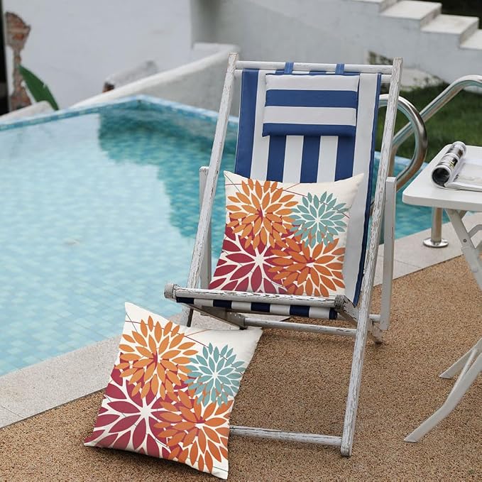 DFXSZ Pack of 2 Outdoor Waterproof Throw Pillow Covers 20x20 Burnt Orange | Polyester Spring Summer Fall Floral Decorative Cushion Cases(NO INSERT),For Couch Patio Funiture Garden Home Decor