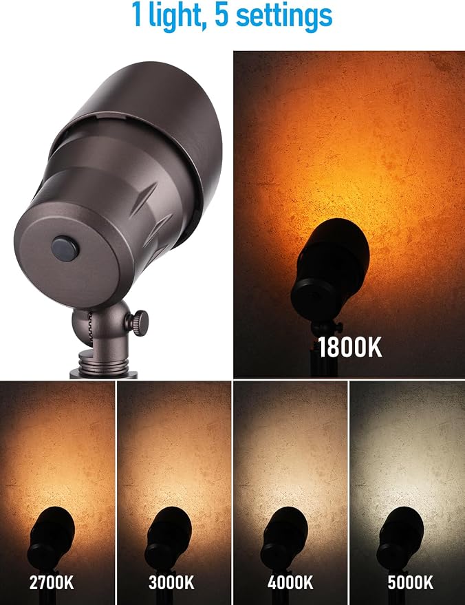 LEONLITE 12-Pack 5CCT 5W 12-24V Low Voltage LED Spotlight Oil Rubbed Bronze | 1800K2700K3000K4000K5000K, Landscape Pathway Lights Outdoor, CRI90, Aluminum Spot Lights for Garden, ETL, IP65 Waterproof