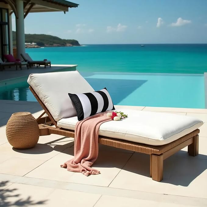 12x20 Waterproof Outdoor Pillows, Set of 2 Outdoor Lumbar Pillows | Patio Furniture Pillows, Decorative Throw Pillows, Waterproof & Fade Resistant, Removable & Washable, Black and White